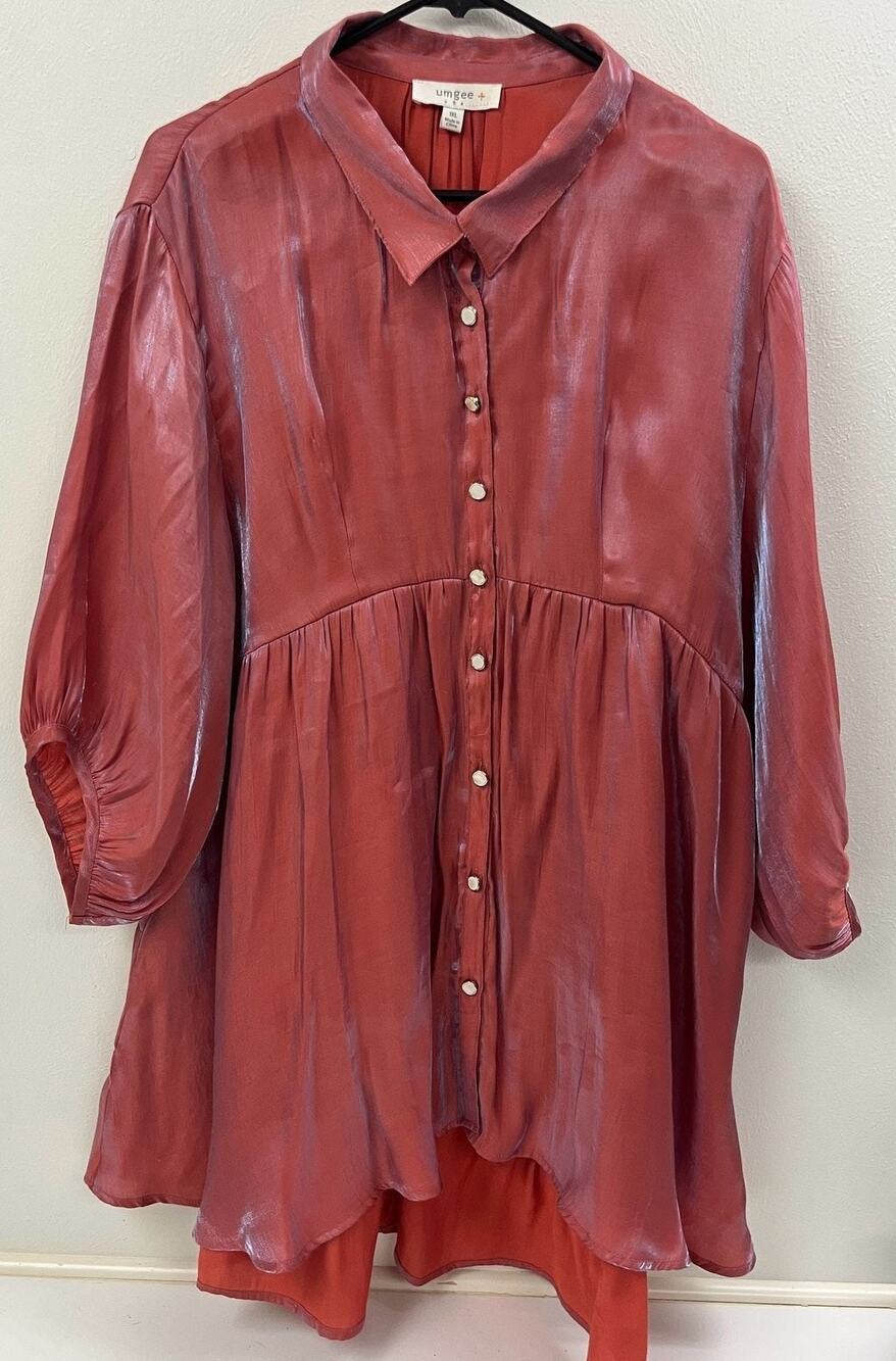 Umgee USA Metallic Babydoll Tunic Dress Rust Red 1XL